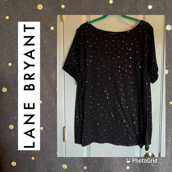 Lane Bryant gold dot cold shoulder split sleeve top 26/28 - Picture 1 of 6